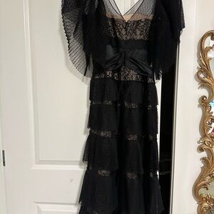 BCBGMaxAzria Sheer Black Tiered Maxi Dress